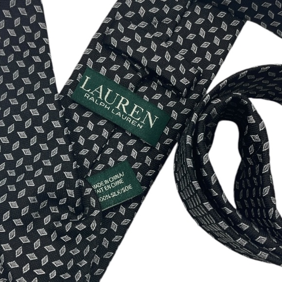 LAUREN RALPH LAUREN Boys Black Geometric Silk LUXURY Slim Tie - Picture 3 of 4